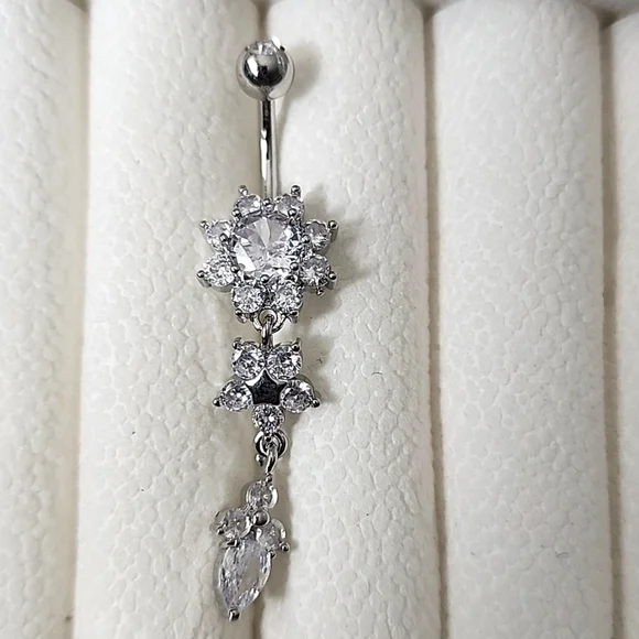 FLOWER Crystal BELLY BUTTON RING Multi GEMS - Picture 1 of 4